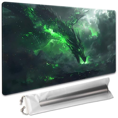 Premium Board Game 24x14in TCG Playmat Compatible for OCG CCG RPG MTG Play Mats,Mousepad Desk Mat (040322-Green Dragon) - color: 040322-green Dragon