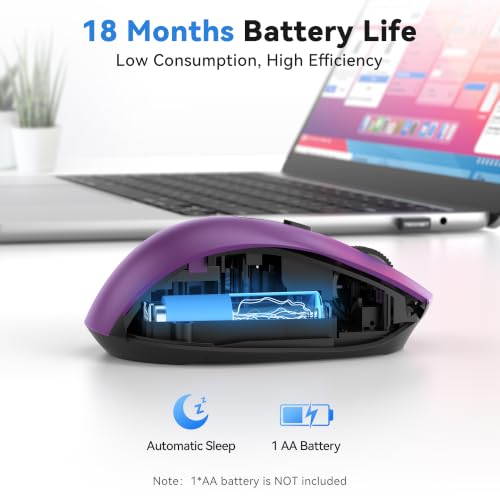 TECKNET Wireless Mouse for Laptop, (BT5.2/3.0 & 2.4G) Bluetooth Wireless Mouse, Silent Click, 5-Level Adjustable DPI, Ergonomic Portable Computer Mice for Laptop, PC, MacBook, Chromebook - color: Purple
