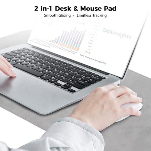CHEERYGOO Faux Leather Desk Mat - Waterproof Mouse Pad, Non-Slip PU Leather Blotter, Writing Surface for Office and Home 47"x17" XXL Light Grey - color: Light Grey, size: 47" x 17"