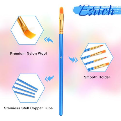 ESRICH Acrylic Paint Brushes Set, 20 Packs 200 Pcs Nylon Hair | Nylon Brush Head for Oil Painting, Gouache, Face,Ceramics etc, Kid's and Adults Painting Arts and Crafts Paint Set - color: Blue, size: 200