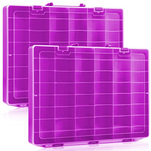 2 Pcs Large 48 Grids Plastic Storage Bead Organizer Box, Tackle Box, Compartment Organizer Container with Adjustable Dividers for Jewelry Art Crafts Toys Screw Small Parts(Purple) - color: Purple