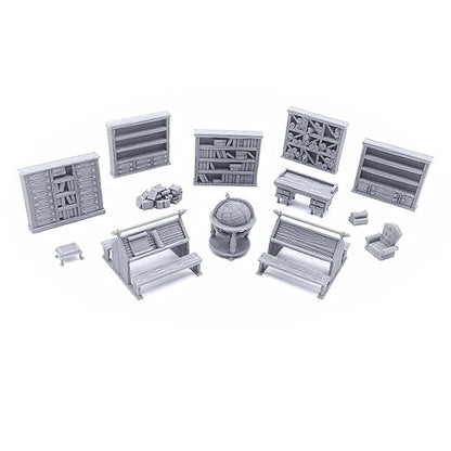 Library Furniture - DND Terrain Compatible with Dungeons and Dragons, 28mm Miniature Wargaming, Tabletop RPGs, Wargame Scenery