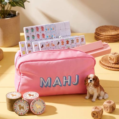 Soulchen Mini American Mahjong Tile Set Include 160 0.8 Inch Mahjong Tiles 2 Dice 4 Wooden Rulers 1 Accessory Bag 4 Beginner Rule Cards(Dog and Cat) - style: Dog and Cat