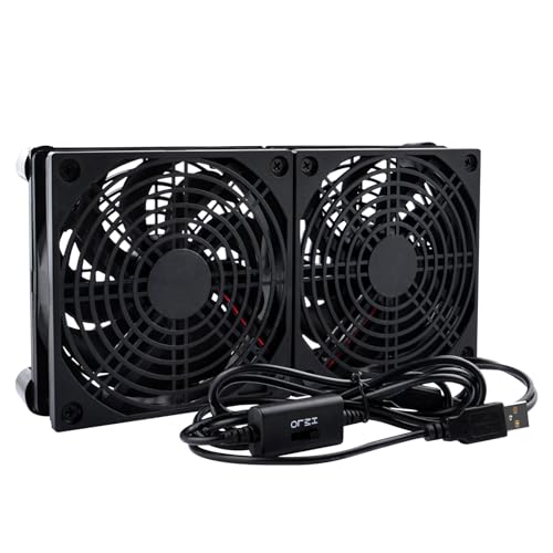 Quiet Dual 120mm USB Fan Dual-Ball Bearings, USB Fan 5V, with L/M/H 3-Degree Speed Controller High Airflow Cooling Fan for Router Modem Receiver DVR PlayStation Xbox TV Box - size: Dual 120mm