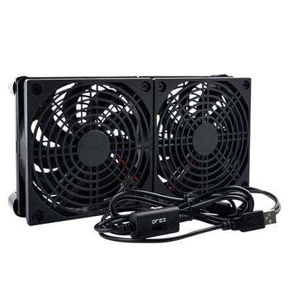 Quiet Dual 120mm USB Fan Dual-Ball Bearings, USB Fan 5V, with L/M/H 3-Degree Speed Controller High Airflow Cooling Fan for Router Modem Receiver DVR PlayStation Xbox TV Box - size: Dual 120mm
