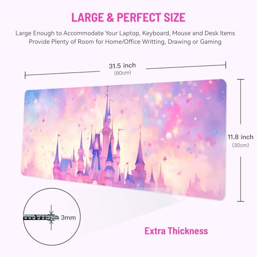 Mousepad Desk Mat Gaming Large Keyboard Cute Office Desktop Computer Laptop Castle XXL Long Giant Big Kawaii Aesthetic Girly Pretty Design Women Girl Gamer Oversized Wide 30x12'' Mousepad - color: Castle