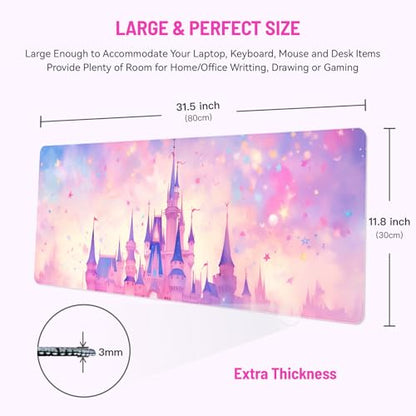 Mousepad Desk Mat Gaming Large Keyboard Cute Office Desktop Computer Laptop Castle XXL Long Giant Big Kawaii Aesthetic Girly Pretty Design Women Girl Gamer Oversized Wide 30x12'' Mousepad - color: Castle