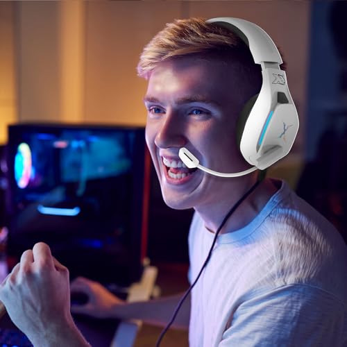 FOXXRAY BAL-67 Gaming Headset for PC, PS4, PS5, Xbox, Surround Sound, Wired Headphone with Noise Canceling Microphone, 50MM Dynamic Drivers, 3.5mm Audio Jack, Breathable Mesh Ear Cushions - White