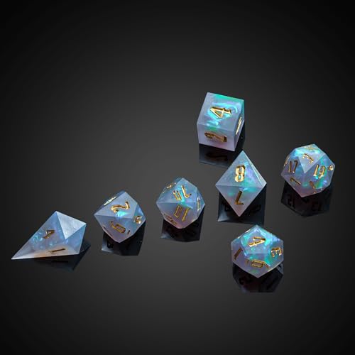 Cusdie Frosted Dice Sharp Edges DND Dice, 7 PCs D&D Dice, Handcrafted Polyhedral Dice Set, for Role Playing Game Pathfinder(Grey) - color: Grey