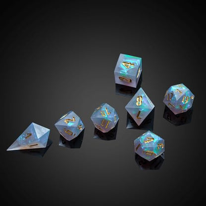 Cusdie Frosted Dice Sharp Edges DND Dice, 7 PCs D&D Dice, Handcrafted Polyhedral Dice Set, for Role Playing Game Pathfinder(Grey) - color: Grey