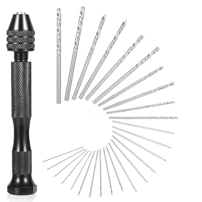 26 PCS Micro Drill Bit Set, Pin Vise Hand Drill Manual Jewelry w/Micro Drill Bits (0.5mm-2.5mm), Rotary Craft Drill for Jewelry Making, Resin, Wood, Plastic, Miniature, Beads, Clay