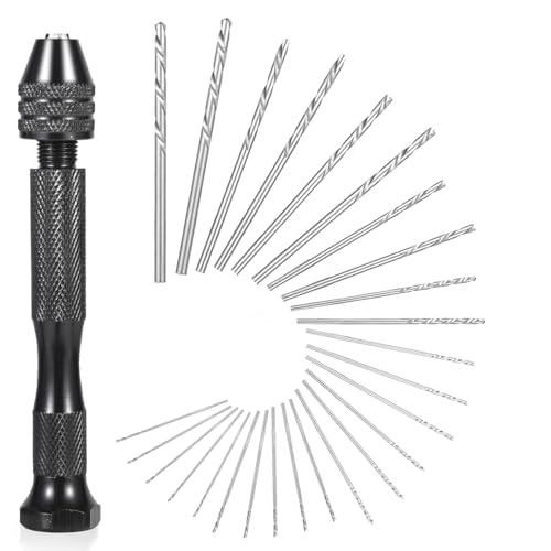 26 PCS Micro Drill Bit Set, Pin Vise Hand Drill Manual Jewelry w/Micro Drill Bits (0.5mm-2.5mm), Rotary Craft Drill for Jewelry Making, Resin, Wood, Plastic, Miniature, Beads, Clay