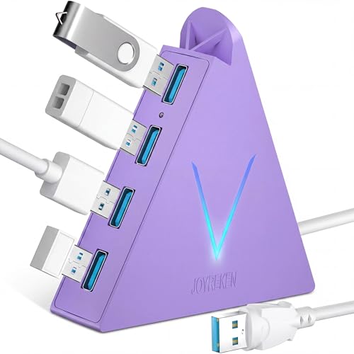 4-Port USB 3.0 Hub Tower with 2ft Cable - USB Splitter for Laptop,PC,PS4,PS5,Xbox,Mouse,Keyboard,Hard Drives,Mobile HDD(Light Purple) - color: LightPurple-A