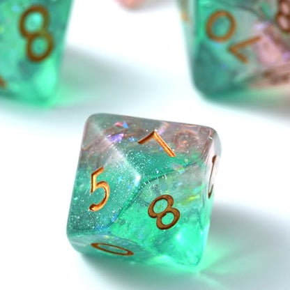 Starlight Ember Resin Dice Set for DND – 7pc Polyhedral Set with Glitter – Stunning and Cool RPG Dice for Dungeons & Dragons, and Other TTRPGs – Unique Natural Distribution - color: Starlight Ember