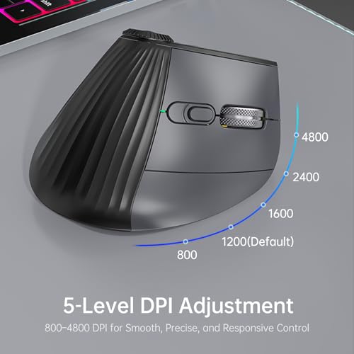 Ergonomic Vertical Mouse Wireless, Rechargeable Bluetooth Ultra-Fast Scrolling 4800 DPI Ergo Mouse, 2.4G Quiet Clicks 6 Buttons RGB Optical Mice, 3 Multi-Device Connectivity for Mac, Laptop - color: Matte Black