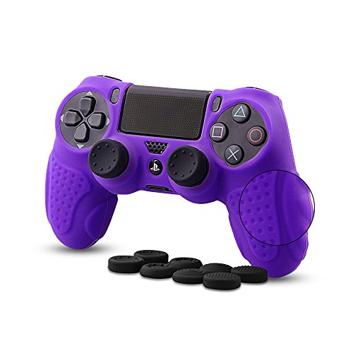 CHINFAI PS4 Controller DualShock4 Skin Grip Anti-Slip Silicone Cover Protector Case for Sony PS4/PS4 Slim/PS4 Pro Controller with 8 Thumb Grips (Purple) - color: Purple