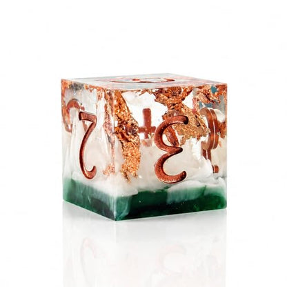 Haxtec Forest Landscape DND Dice Set Sharp Edge Resin Polyhedral Dice, Nature D&D Dice with Metal Case, Handmade Gold Flake Inside Dice Set for Dungeons and Dragons TTRPG, Green White Copper DND Gift - color: Green White