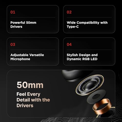 Rampage RM-K90 Wired Gaming Headset with Microphone – RGB Headphones with Mic, 50mm Drivers, Noise-Canceling for PC, PS4, PS5 & Laptop Gaming - color: Black