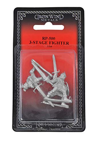 IRON WIND METALS 3 Piece 3-Stage Fighter Set - 100% Lead-Free Pewter - Classic Fantasy Miniatures for 28mm Table Top Games - Made in USA - RAL Partha Miniatures