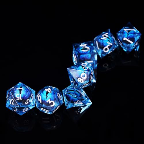 Dragon Eye DND Dice Set, 7 Pcs Liquid Core Resin Sharp Edged Polyhedral D&D Dice for Dungeons and Dragons RPG Role Playing Table Games