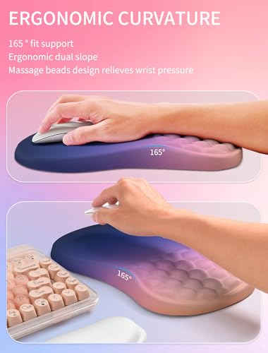 Hokafenle 2in1 Combination, Wave Keyboard Wrist Rest and Ergonomic Curvature Mouse Pad Wrist Support for Relieve Wrist Pain, Filled with Soft Cushion Memory Foam, Dawn - color: Dawn