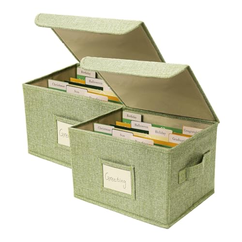 Vienrose Greeting Card Organizer Box Grass Green 2 Pack | Storage Box With 20 Removable Dividers 84 Self-stick Labels, Photos Envelopes Scrapbooking Paper Stickers Holder - color: Grass Green, size: 2 Pack