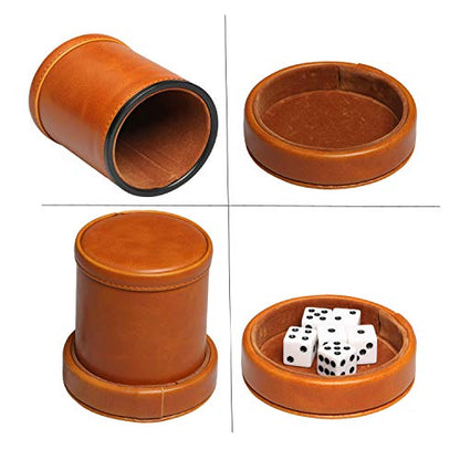 Leatherette Dice Cup with Lid Includes 6 Dices, Velvet Interior Quiet in Shaking for Liars Dice Farkle Yahtzee Board Games, Brown - color: Brown-1