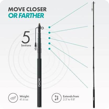 Movo CMP-17C Professional 9.8' Aluminum Boom Pole for Shotgun Microphones with Internal XLR Cable – Compatible with Rode NTG Series, Sennheiser MKE600, Audio-Technica AT875R & More