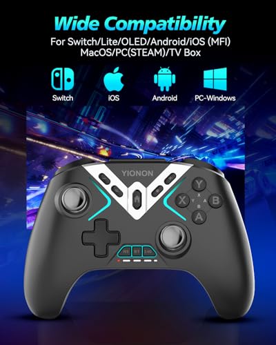 YIONON Wireless PC Controller with Hall Effect Joysticks and Triggers | Bluetooth Controller for Windows PC/Switch/Android/Mobile/TV/iOS/MAC with Loop Macro, Vibration, Turbo, Motion Control - color: Whole Black