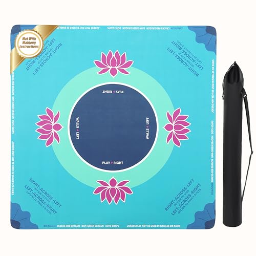 BALAPET Portable Mahjong Mat with Playing Instructions for Learning, Anti Slip Mahjong Mat for Table, Noise Reduction Table Mat Cover for Board & Tile Games, 31.5inx31.5in, Patent Pending(Blue) - color: Blue
