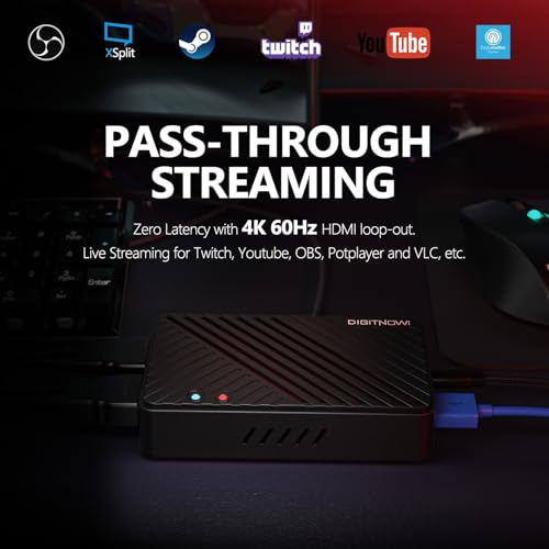 4K Video Capture Card, HDMI to USB3.0 Live Gamer Capture Card Full HD 1080P 60fps, Ultra-Low Latency for Streaming and Recording, Work with Nintendo Switch, PS5, PS4, Xbox One, PC