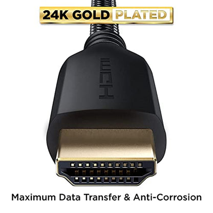 PowerBear 4K HDMI Cable 15 ft | Long Hdmi Cable, Braided Nylon & Gold Connectors, 4K @ 60Hz, Ultra HD, 2K, 1080P, ARC & CL3 Rated | for Laptop, Monitor, PS5, PS4, Xbox One, Fire TV, & More - size: 15ft