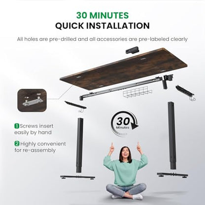 SIAGO Electric Standing Desk Adjustable - 63 x 24 Inch Sit Stand up Desk with Cable Management - 3 Memory Preset Adjustable Height Table | Smooth Height Adjustment, 200lbs Stability, 3 Memory Presets, Cable Management, Pre-Labeled Easy Assembly - color: R
