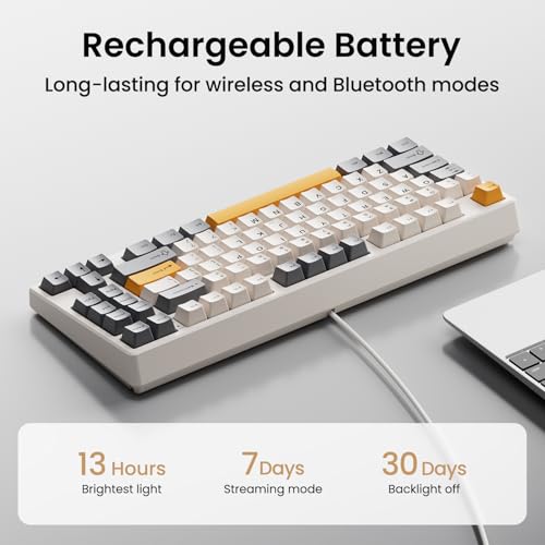 Kisnt KN85 Wireless Mechanical Keyboard, 75% Layout, Bluetooth/2.4GHz/USB-C, Custom RGB Backlit, Hot-Swappable Linear Switch, Creamy Sound for Gaming/Typing (Retro Beige) - color: Retro Beige