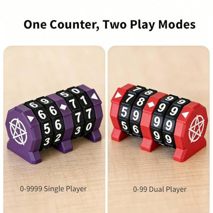MTG Life Counter, Board Game Life Counter, 4-Digit Wheel Trackers for 0-9999 Single Player and 0-99 Dual Player Modes, Clear View Display for Card and Tabletop Games (Red) - color: Red