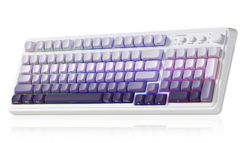 AULA S99 Wireless Keyboard,Bluetooth Computer Gaming Keyboards | 99 Keys with Number Pad,RGB Backlit,Programmable,Creamy Sounding,Tri-Mode BT/2.4GHz/USB-C,2000mAh Thocky Membrane Keyboard - color: Gradient Purple