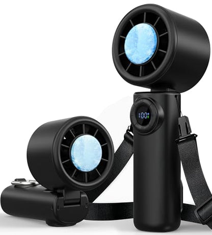 Portable Handheld Turbo Fan with Ice Cooling, 100 Levels Stepless Speed, 15H Long Battery Life, 10500RPM Turbo Fan Rechargeable Personal Mini Fan for Travel, Outdoor, Makeup - color: Black