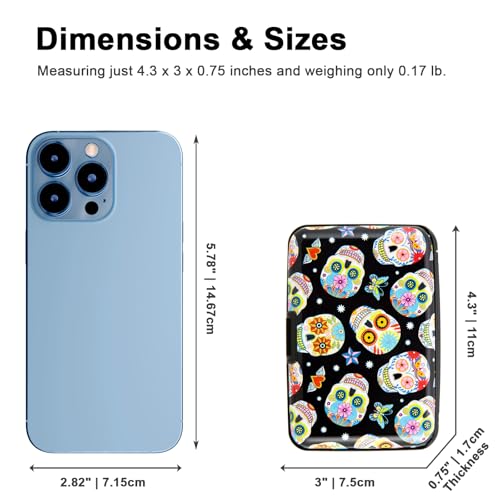 Credit Card Holder, Metal Card Wallet RFID Blocking Mini Slim Aluminum Business Hard Card Case for Women Men (Butterfly Sugar Skulls) - color: Butterfly Sugar Skulls
