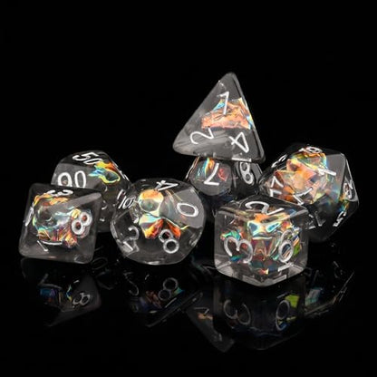 Haxtec DND Dice Set, 7 Pcs Iridescent Resin Polyhedral RPG Dice | Role Playing Games Dice with Velvet Pouch, Compatible with Dungeons and Dragons, Gifts for DM Masters, Black Silver - color: Black Gold Silver