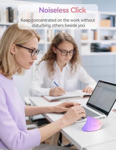 TECKNET Wireless Ergonomic Mouse, Rechargeable Wireless Vertical Mouse | Rechargeable, 2.4GHz USB Receiver, Silent Click, 6 Adjustable DPI up to 4800, 6 Buttons for Laptop, PC, Pink and Purple - color: Pink and Purple