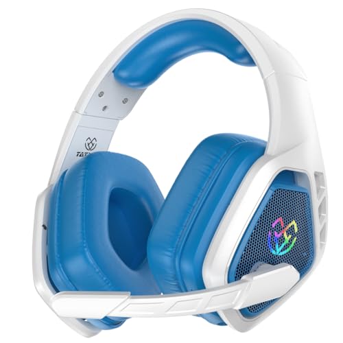 Tatybo Wireless Gaming Headset with Mic, 7.1 Sound 50mm Driver, Blue White | 3-mode 2.4G/BT 5.3/USB-C; 30H battery; low latency for PS5/PS4/PC/Switch/Laptop/Mobile - color: Blue White