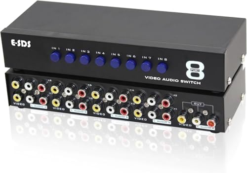 E-SDS 8-Way RCA Switch AV Switcher 8 in 1 Out Composite Selector Box | AV Switch Video L/R Audio Selector Box for DVD STB Game Consoles