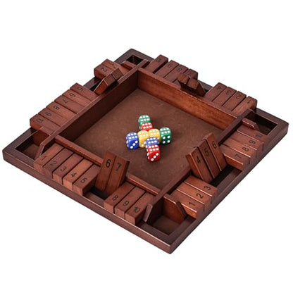 Shut The Box Game Wooden,4 Players Math Games for Kids 8-12,Dice Box Family Games for Kids and Adults,Board Tabletop Games for Kids 5-7, 12 Inch Close The Box Game for Classroom,Home or Party(4-Retro) - style: 4-player - Retro