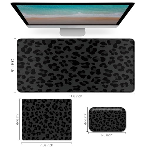 Mouse Pad Desk Mat Ergonomic Wrist Support Pad Set,Mouse Wrist Rest Keyboard Pad with Stitched Edges and Non Slip Base-Black Leopard Panther Cheetah Print - color: Black Leopard
