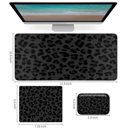 Mouse Pad Desk Mat Ergonomic Wrist Support Pad Set,Mouse Wrist Rest Keyboard Pad with Stitched Edges and Non Slip Base-Black Leopard Panther Cheetah Print - color: Black Leopard