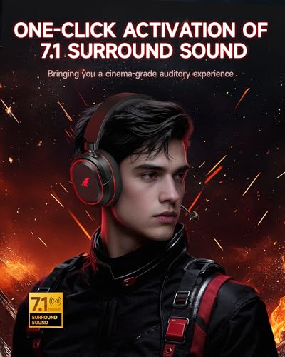 Picun G2 Wireless Gaming Headset, Over-Ear 7.1 Virtual Surround Sound, 2.4GHz/Bluetooth 5.4/Wired, 5ms Ultra-Low Latency, 100H Battery, ENC Noise-Canceling Mic, RGB, for PC PS5 PS4 Switch (BlackRed) - color: Black-Red
