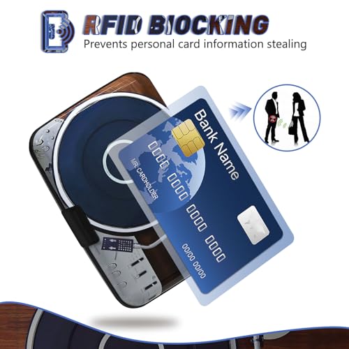 Credit Card Holder, Mini RFID Small Aluminum Card Wallet Business Card Case | Blocking Slim Metal RFID Blocking Front Pocket Wallet Hard Case Durable CC Holder for Women Men, Retro Music Player - color: Retro Music Player