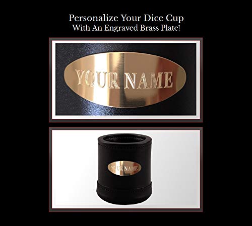 Alex Cramer Golden Gate Dice Shaker Cup Set - 5 White Dice, Drawstring Pouch & Book of Dice Games (Liar’s Dice) Included - Leather Dice Cup - Quiet Shaking. - style: Personalized Cup-black Liner