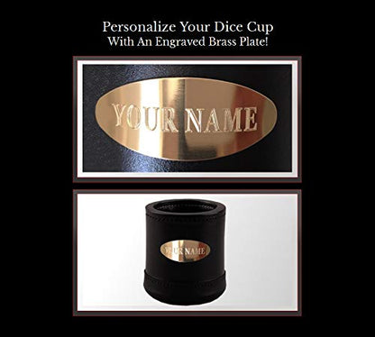 Alex Cramer Golden Gate Dice Shaker Cup Set - 5 White Dice, Drawstring Pouch & Book of Dice Games (Liar’s Dice) Included - Leather Dice Cup - Quiet Shaking. - style: Personalized Cup-black Liner