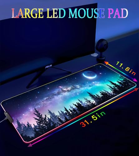 RGB Gaming Mouse Pad, Large Mousepad with Led Light, Gaming Accessories Keyboard Pad for Desk, Non-Slip Rubber Base Big Mouse Mat for Gamer, 31.5 X 11.8 Inch, Moon Starry Sky - color: 04 Moon Starry Sky